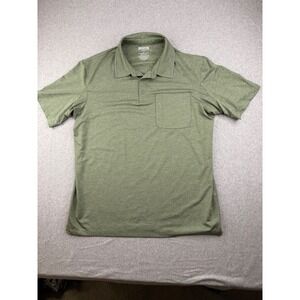 Duluth Trading Co Mens Large Green Heathered Performance Pocket Polo Shirt 44202